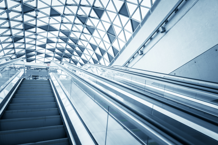 Moving escalator in the business center of a city